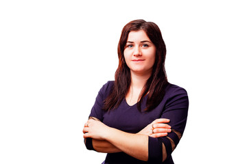 Successful woman with arms crossed on a white background
