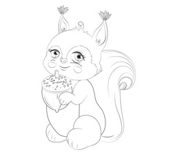Cute baby squirrel and acorn Coloring book