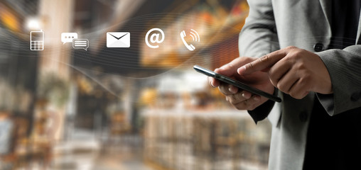 (Customer Support Hotline people CONNECT ) phone application CONTACT US man cellphone