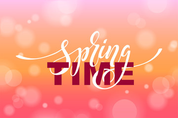 Time Spring inscription. Modern brush calligraphy. Hand drawn design elements. Logos and emblems. prints and posters. Vector illustration.