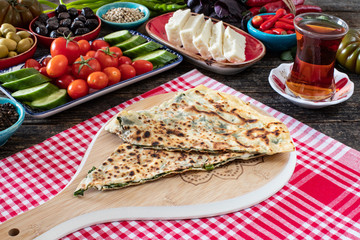 Traditional Turkish food, Turkish pancake gözleme with cheese and herb