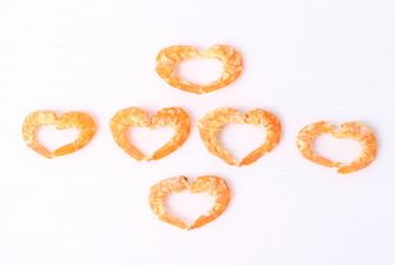 Dried shrimp on white background
