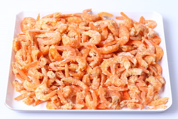 Close up dried shrimp on white background.