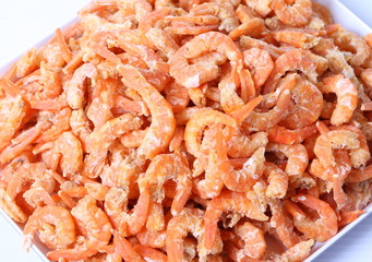 Close up dried shrimp background.