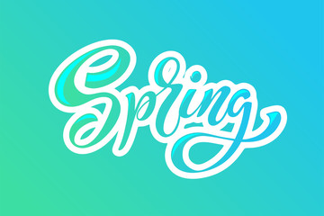 The inscription Spring. Modern brush calligraphy. Hand drawn design elements. Logos and emblems. prints and posters. Vector illustration.