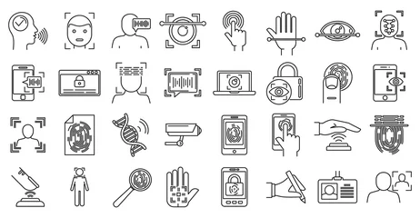 Fotobehang Modern biometric authentication icons set. Outline set of modern biometric authentication vector icons for web design isolated on white background © anatolir