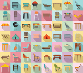 Garden furniture icons set. Flat set of garden furniture vector icons for web design