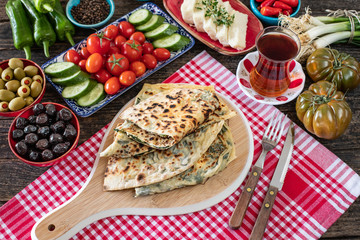 Traditional Turkish food, Turkish pancake gözleme with cheese and herb