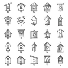 Fototapeta premium Spring bird house icons set. Outline set of spring bird house vector icons for web design isolated on white background