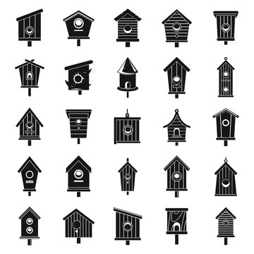 Tree bird house icons set. Simple set of tree bird house vector icons for web design on white background