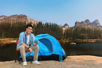 couple camping in tent