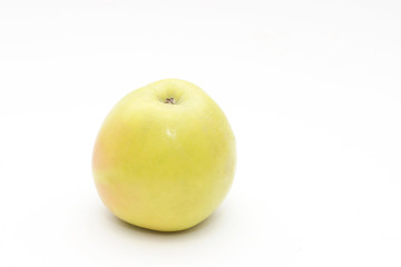 group of yellow apples on a white background, live vitamins, natural iron in fruits