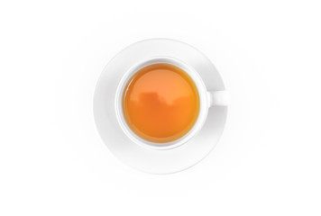 Cup of tea isolated on white background. Top view