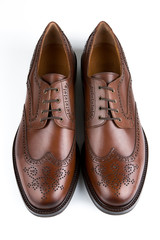 Brown leather male Oxfords shoes with Brogue