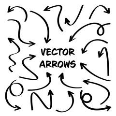 Black Hand Drawn Arrows Set on White Background. Arrow, Cursor Icon. Vector Pointers Collection. Back, Next Web Page Sign. 