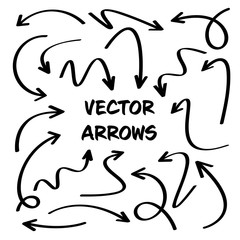 Black Hand Drawn Arrows Set on White Background. Arrow, Cursor Icon. Vector Pointers Collection. Back, Next Web Page Sign. 