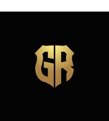 GR logo monogram with gold colors and shield shape design template - obrazy, fototapety, plakaty