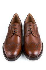 Brown leather male Oxfords shoes with Brogue