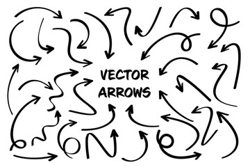 Black Hand Drawn Arrows Set on White Background. Arrow, Cursor Icon. Vector Pointers Collection. Back, Next Web Page Sign. 