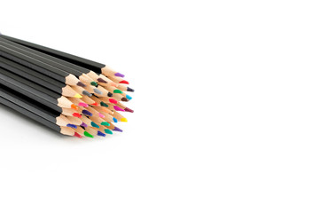 color pencils of different colors on a white background group