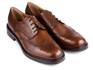 Brown leather male Oxfords shoes with Brogue