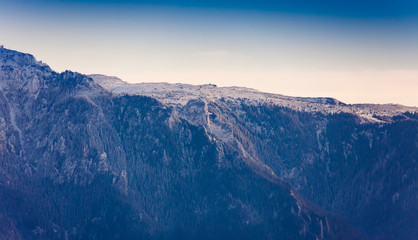 Ceahlau mountain details in winter landscape. Romania