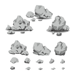 Set of rocks and stones in cartoon style isolated on white background. Vector Illustration.