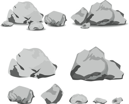 Set of rocks and stones in cartoon style isolated on white background. Vector Illustration.