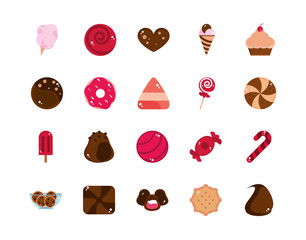 Fototapeta na wymiar sweet confectionery snack food candy icons collection