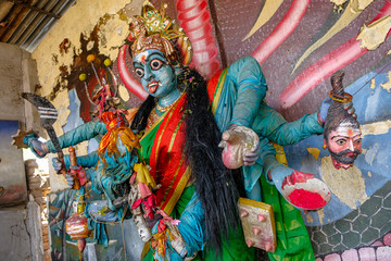 Fototapeta premium Colombo, Sri Lanka - February 2020: Statue of the goddess Kali in the Sri Sivaraja Vinayagar Temple on February 4, 2020 in Colombo, Sri Lanka.
