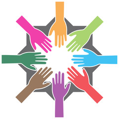 Hand symbol community care logo vector illustration design