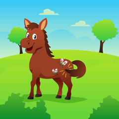 Obraz premium a vector illustration of the horse drives the fleas from its tail
