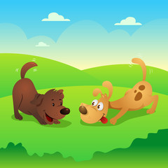 Obraz na płótnie Canvas a vector illustration of two dogs playing in the park