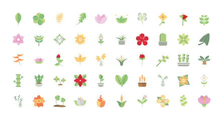 flower foliage decoratiopn natural floral botanical icons set