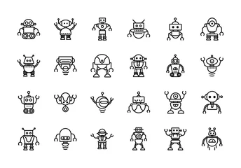 Fotobehang robot technology character artificial machine icons set linear © Stockgiu