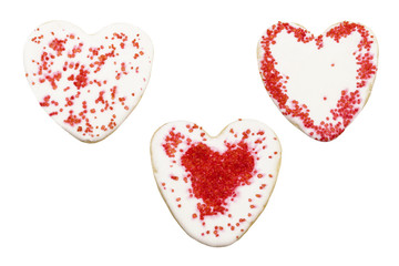 Three heart cookies isolated on a white background. Valentines day