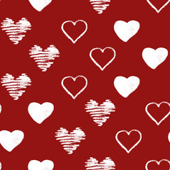 Seamless pattern of hearts. Watercolor, hand drawing. Scrapbooking Elements for cards, prints, stickers, wallpaper, fabric, textile, gift paper. Love, wedding and Valentine's day.