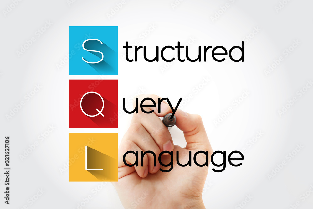 Aufkleber sql - structured query language acronym with marker, technology concept background