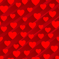 Seamless red background with big hearts.