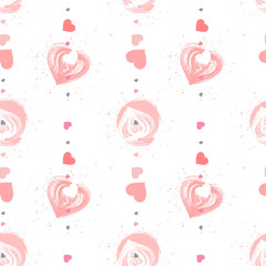 Vector seamless pattern with watercolor hearts and grunge elements on a white background. For Valentine day design.
