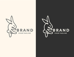 Cute minimalist line art  rabbit logo design