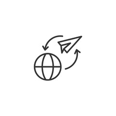 Global travel icon in flat style. Paper plane vector illustration on white isolated background. International transport business concept.