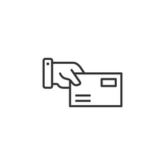 Hand with envelope icon in flat style. Mail letter delivery vector illustration on white isolated background. Receive document business concept.