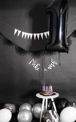 birthday one year black balloon dark