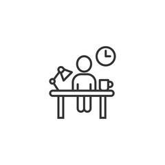 People with table lamp and clock icon in flat style. Coworking space vector illustration on white isolated background. Freelancer workplace  business concept.