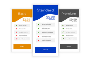 web pricing table template for service comparison