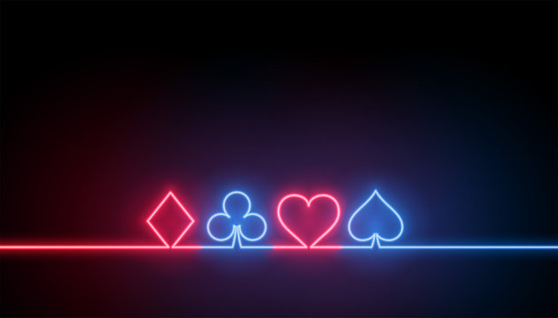 neon symbols of casino playing cards background