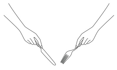 フォークとナイフを持つ女性の手元