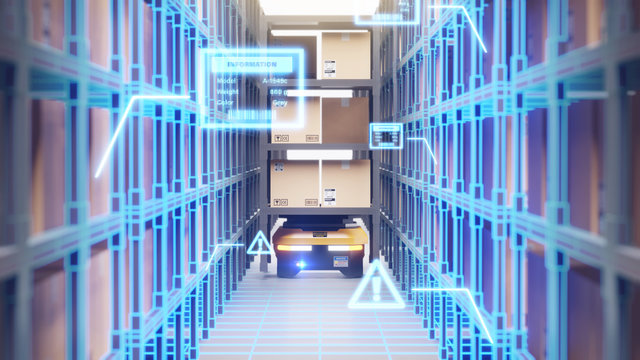 Warehouse Autonomic Robots Carry Goods Industry