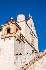 Obraz premium Assisi, the city of peace, Italy. UNESCO World Heritage Site, the birthplace of Saint Francis. View of the upper Basilica from the churchyard of the lower.